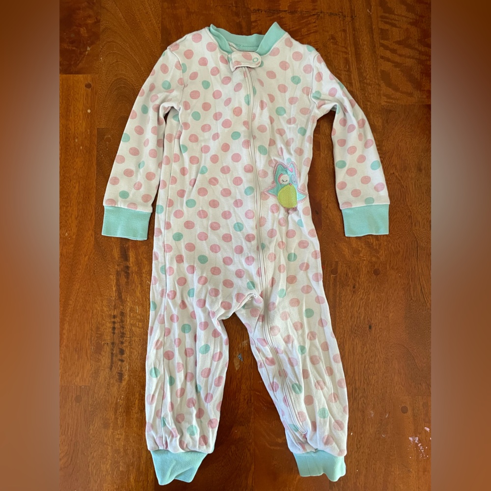 Polka dot zip up footless PJs